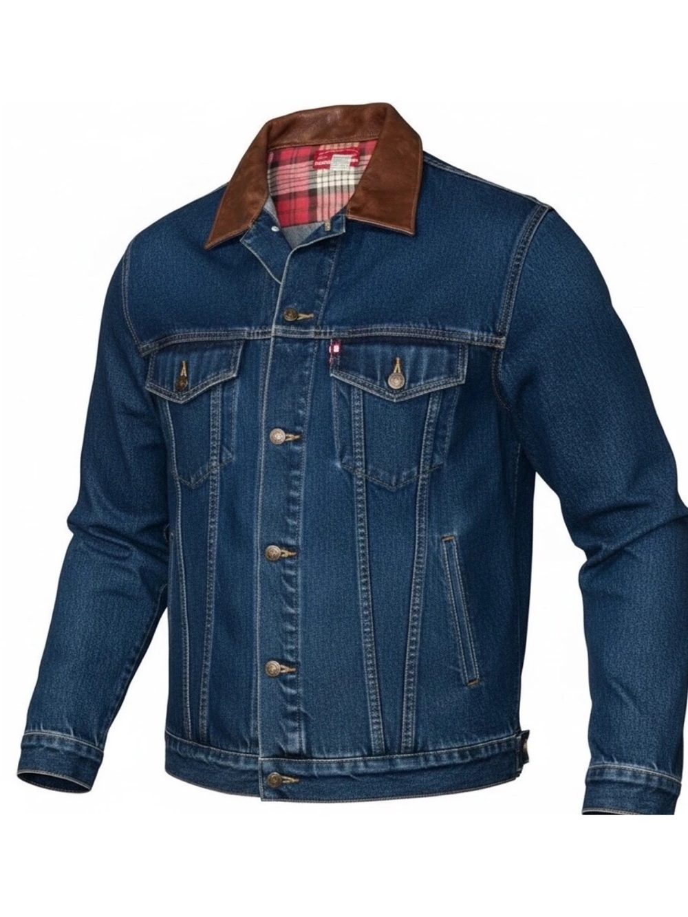 Vintage Marlboro Men’s Blue Denim Jacket with Brown Corduroy Collar